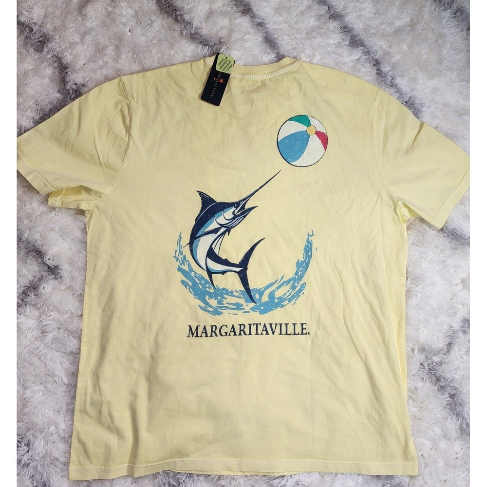 Margaritaville Yellow Graphic Pocket T-Shirt Short Sleeve Beach Fishing - Picture 2 of 2